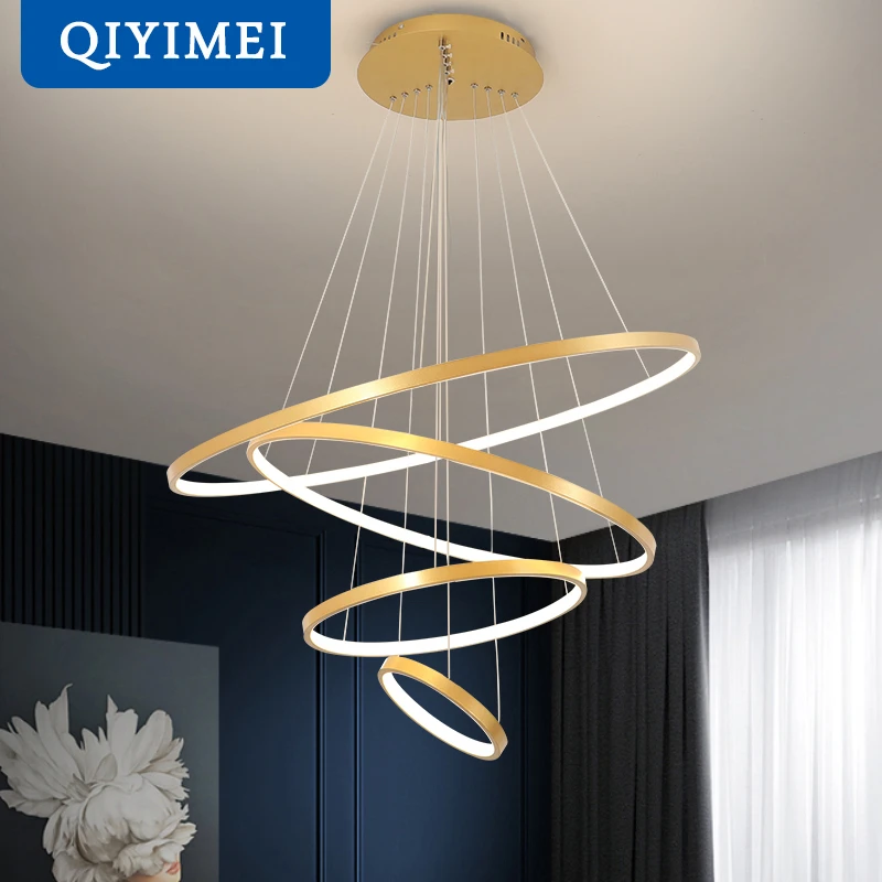 Luces LED colgantes modernas para sala de estar, iluminación interior para el hogar, anillos circulares blancos, dorados, café y negros, accesorio de lámpara de brillo|modern light|pendant lightslamp fixtures - AliExpress