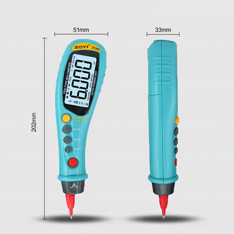 Original Manufacturer ZOYI ZT203 True-RMS AC DC Voltage Ohm Capacity Frequency Diode Continuity NCV Digital Pen Type Multimeter