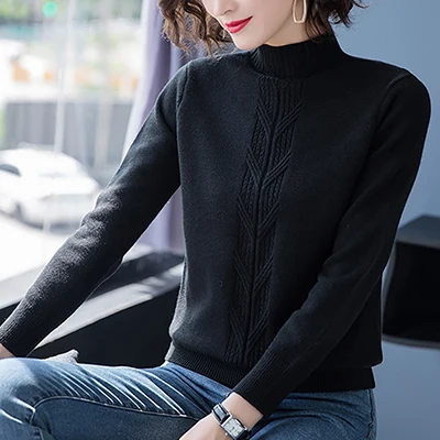 black Ropa mujer Invierno, зимняя одежда, водолазка, пуловер с длинным рукавом, Женский вязаный эластичный осенний свитер, Женский пуловер - Цвет: black