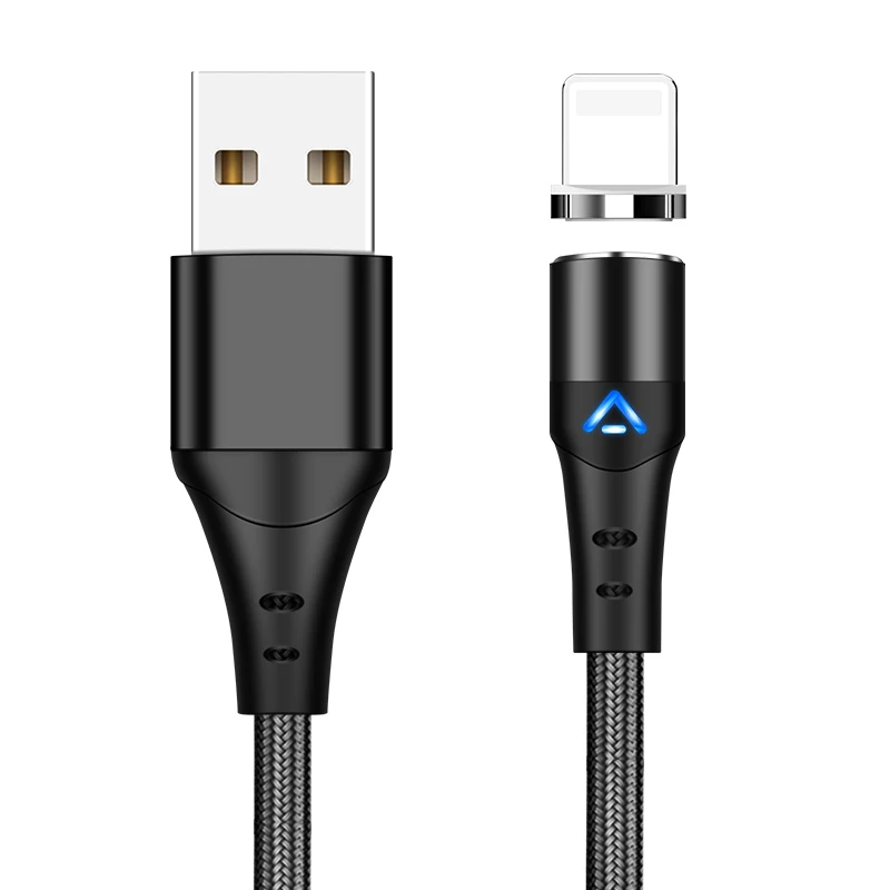 Магнитный кабель для iPhone, samsung, Xiaomi 3A, светодиодный кабель Micro USB для быстрой зарядки, USB-C, type C, 1 м/2 м, магнитный шнур для зарядки телефона - Цвет: Black For iPhone