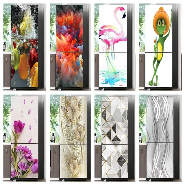 Flower Refrigerator Sticker PVC Peel and Stick Wallpaper Home Decor  Mushroom House Door Mural Waterproof Kitchen Fridge Design