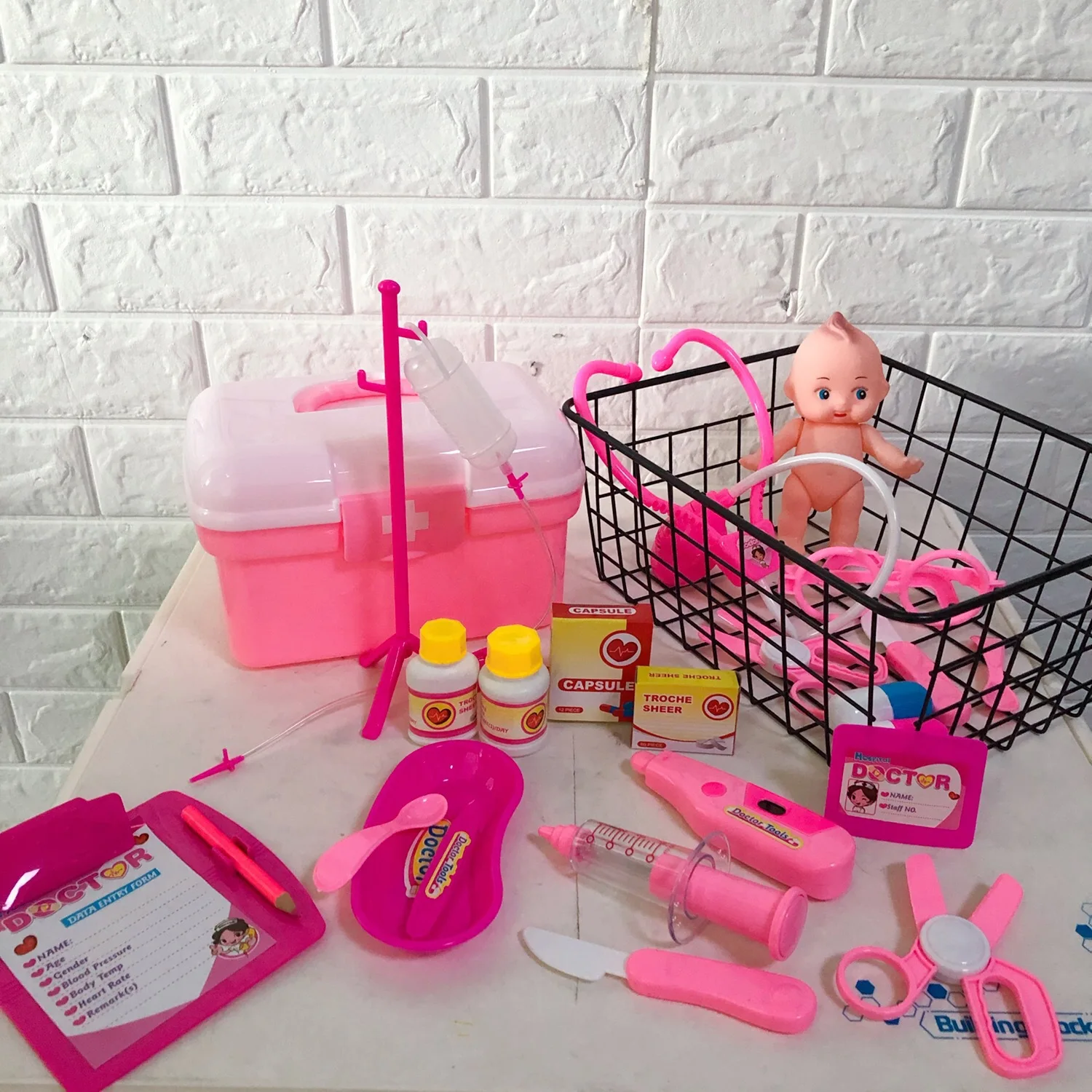 Детский игровой домик, Набор доктора, 25 штук, кукольный светильник, сумочка, медицинская коробка, обучающая игрушка
