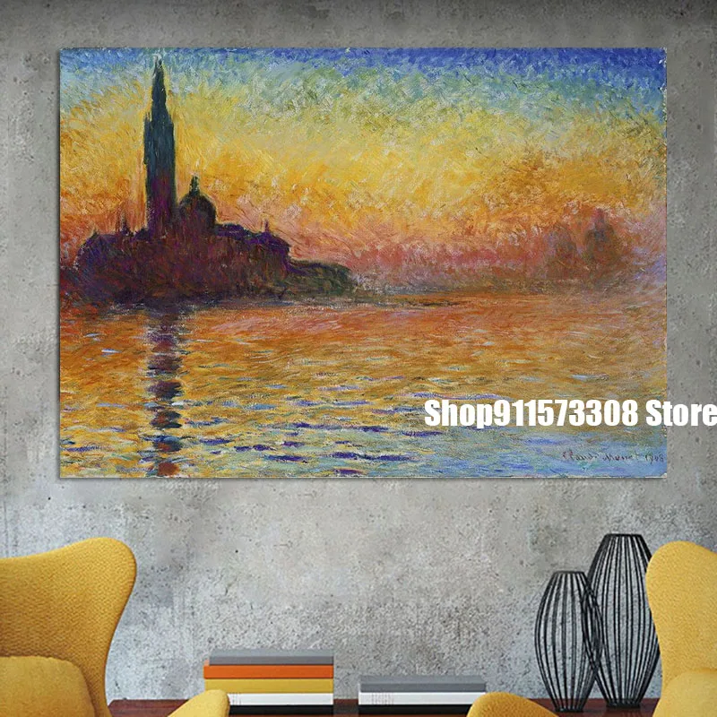 Claude Monet San Giorgio Maggiore At Dusk ART oil paintings canvas Prints Wall Art For Living Room Bedroom Decor | Дом и сад