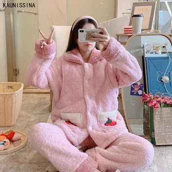 

Winter Warm Women Pajamas Sets Thicken Nightwear Velvet Lpng Sleeve Maternity Nursing Pregnant Pajamas Set Loose Home Suits