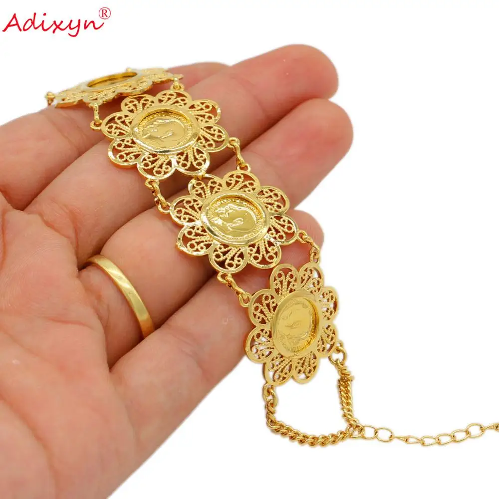 Adixyn-Ensemble de bijoux en or, pièces de monnaie, collier, boucle d'oreille, bague, bracelet, Dubaï, Inde, africain, accessoire d'Halloween, N10094