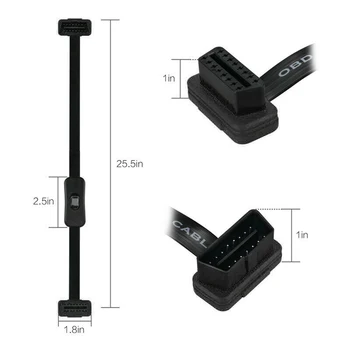 

OBD2 Extension Cable With Switch Connector Diagnostic Black Automotive