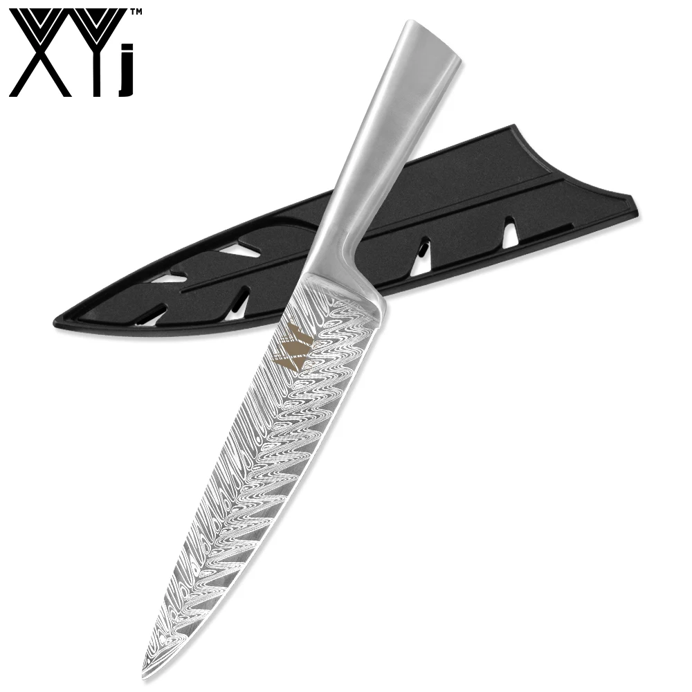 E 8 CHEF KNIFE XYj 6 шт. нож шеф-повара из нержавеющей стали сумка 8 ''для нарезки 7'' сантоку 5 ''Универсальный 3,5'' нож для очистки овощей нож с Дамасским узором - Цвет: E 8 CHEF KNIFE