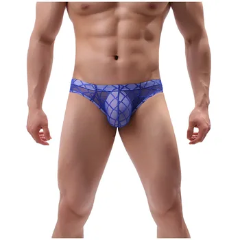 

Men Briefs Underwear 2020 Mesh Perspective Low-waist Sexy Solid Color Plus Size Gay Sexy Underwear New трусы мужские #YL1