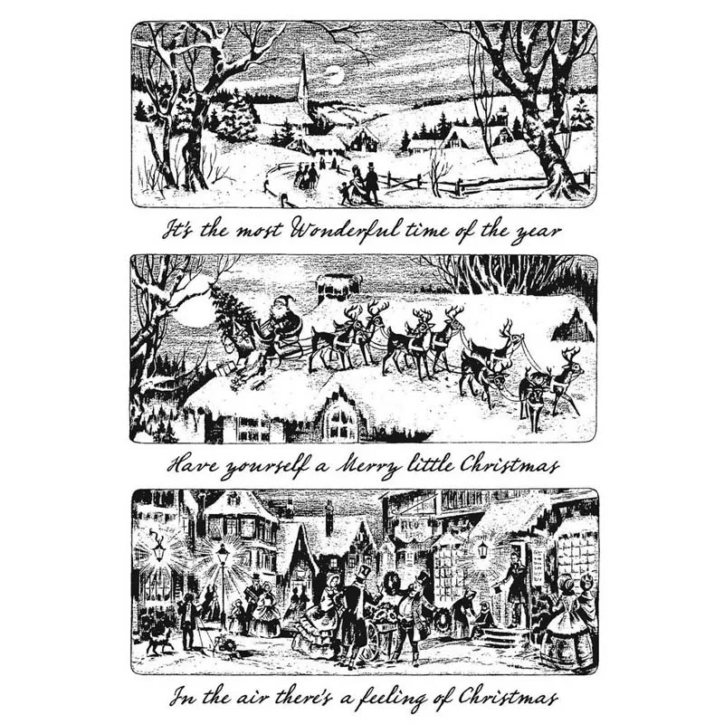 

Clear Stamps Merry Christmas Santa Claus In Sleigh Elk Winter Snowy Day Gift For DIY Scrapbook Photo Album Craft Card 2021 New