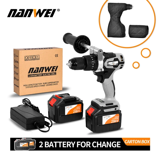 NANWEI 21V 13mm Cordless Drill Industrial Grade Brushless Impact Drill 1/2