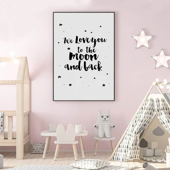 

Wall Art Canvas Painting We Love You to The Moon and Back Sign Poster Stars Nursery Picture Prints Baby Room Decor Shower Gift
