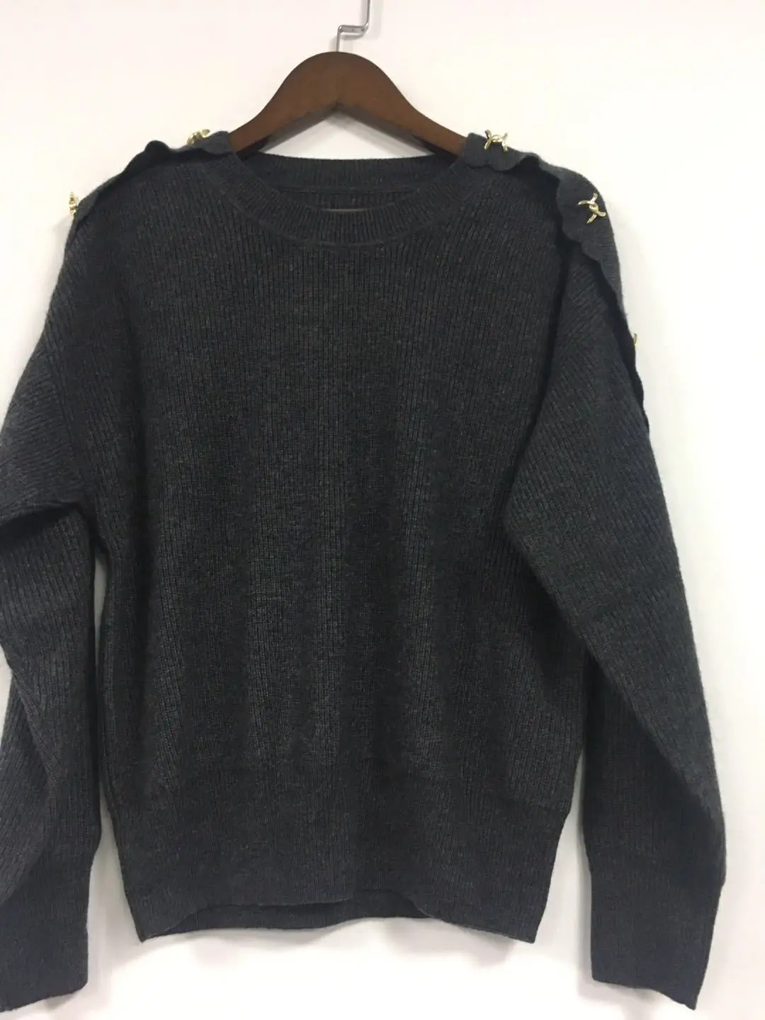 

2015 Autumn and Winter New-style Sleeve Side-band Button Sweater O-Neck Pullovers Black Long Coat Women