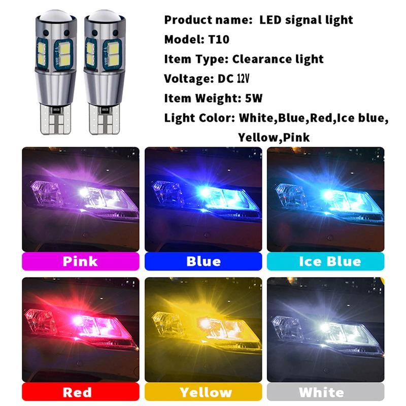 WTS 100 шт. автомобильная светодиодная клиновидная лампа W5W T10 10 smd led светильник номерного знака Canbus лампа для салона автомобиля 194 168 автоматический сигнальный светильник без ошибок