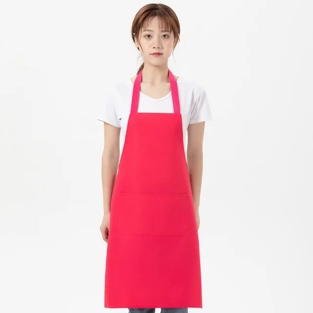 oem custom design logo black unisex waiter cooking restaurant with pocket printing men and aprons for woman Factory wholesale Pink