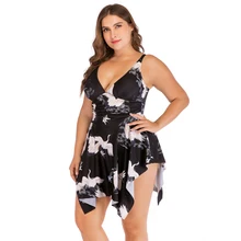 Женский Монокини большого размера, цельный купальный костюм, женское купальное платье с принтом, купальный костюм, пляжная одежда, винтажная юбка Пляжная 5XL