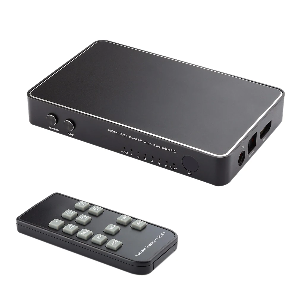 

4Kx2K 6X1 HDMI Switch with Optical Spdif Toslink ARC Stereo Audio for PS4/ Xbox/Blu-Ray DVD/Roku TV