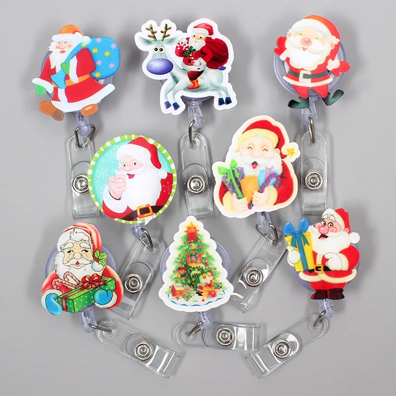 

Colors Happy Father Christmas Style Clown Retractable Creative Badge Card Holder Reel Nurse Exhibition Enfermera Name Card Chest