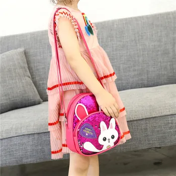 

Fashion Girl Sequins Rabbit Leather Shoulder Bag Princess Bling Backpack Package Large College Student School Shoulder Bags
