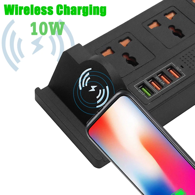 Tira de Energia Inteligente com Carregador sem Fio Carregador Rápido Desktop Tomada Estação Carregamento 3ac Interruptor Soquete Universal 2usb +qc 3.0 - Image 5