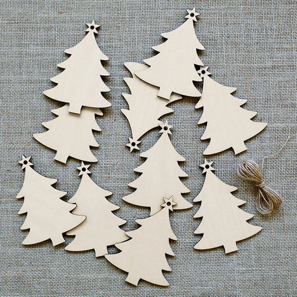 Christmas Tree 10Pcs Christmas Wood Tree Ornaments Xmas Hanging Pendant Decoration - Цвет: Christmas Tree