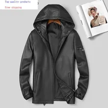 Новинка, мужская куртка из натуральной кожи с капюшоном, весна-осень, настоящая овчина, мотоциклетная куртка из натуральной кожи, 3918 KJ2988