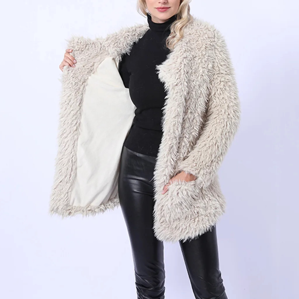 

Women Elegant Faux Fur Coat Winter Jacket Warm Thick Outerwear Coat Soft Zipper Fur Jacket Female Plush Loose Long Overcoat