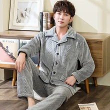 Winter Man's Coral Fleece Pajamas 2 Pieces Lounge Sleepwear for Men Pijama Bedgown 2019 Home Clothes PJ Grey Warm Thicken Pajama Winter Man's Coral Fleece Pajamas 2 Pieces Lounge Sleepwear for Men Pijama Bedgown 2019 Home Clothes PJ Grey Warm Thicken Pajama