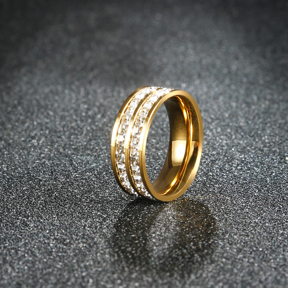 

316L Stainless Steel Rings For Women Gold Color Crystal Engagement Wedding Ring Jewelry