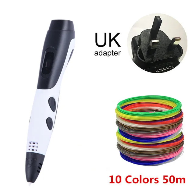 UK WHITE 50M USB кабель 3D Ручка с 12 цветов 36 метров PLA нити печать Ручка Поддержка ABS и PLA Дети Diy ручка для рисования с ЖК-дисплеем - Цвет: UK WHITE 50M