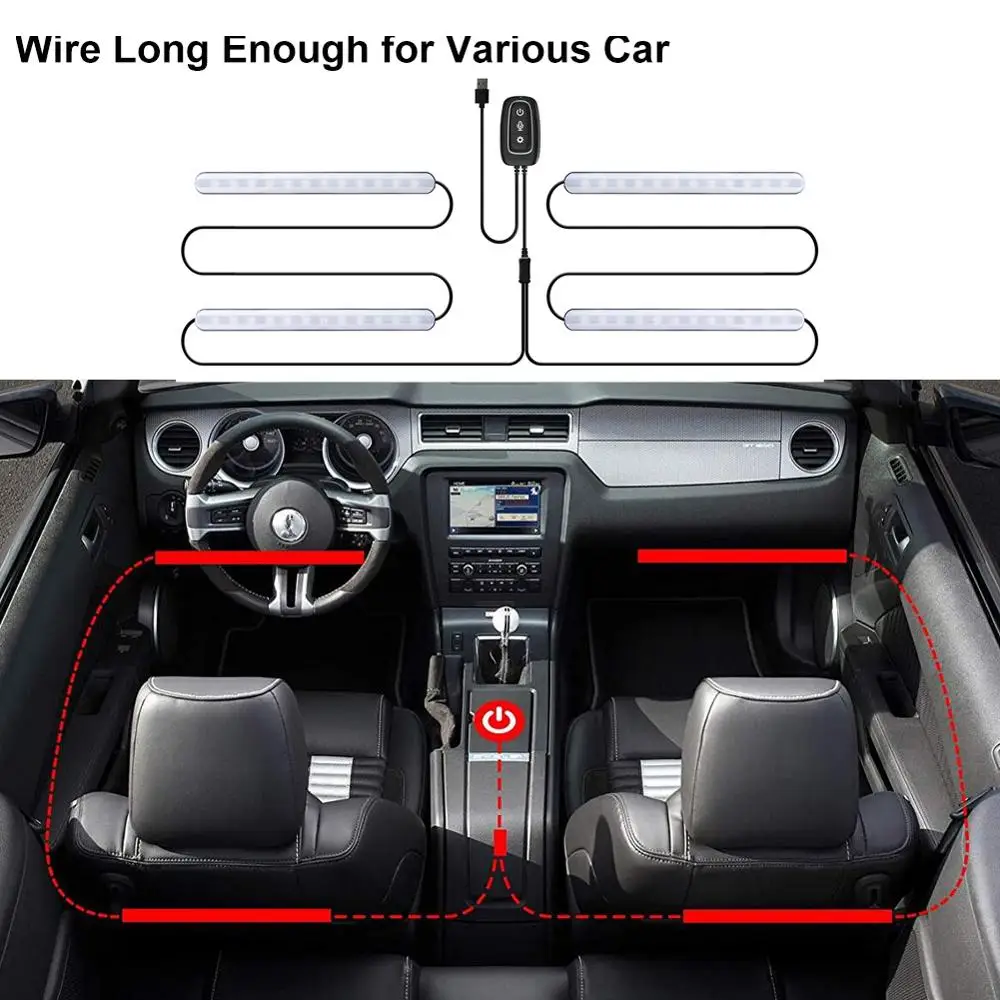 

Car RGB LED Music Voice Sound Control Car Interior Decorative Atmosphere Auto RGB Pathway Floor Light Strip Remote Control
