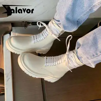 

ZALAVOR Women Ankle Boots Genuine Leather Cross Strap Fashion Platform Winter Shoes Woman Warm Zipper Footwear Size 34-39