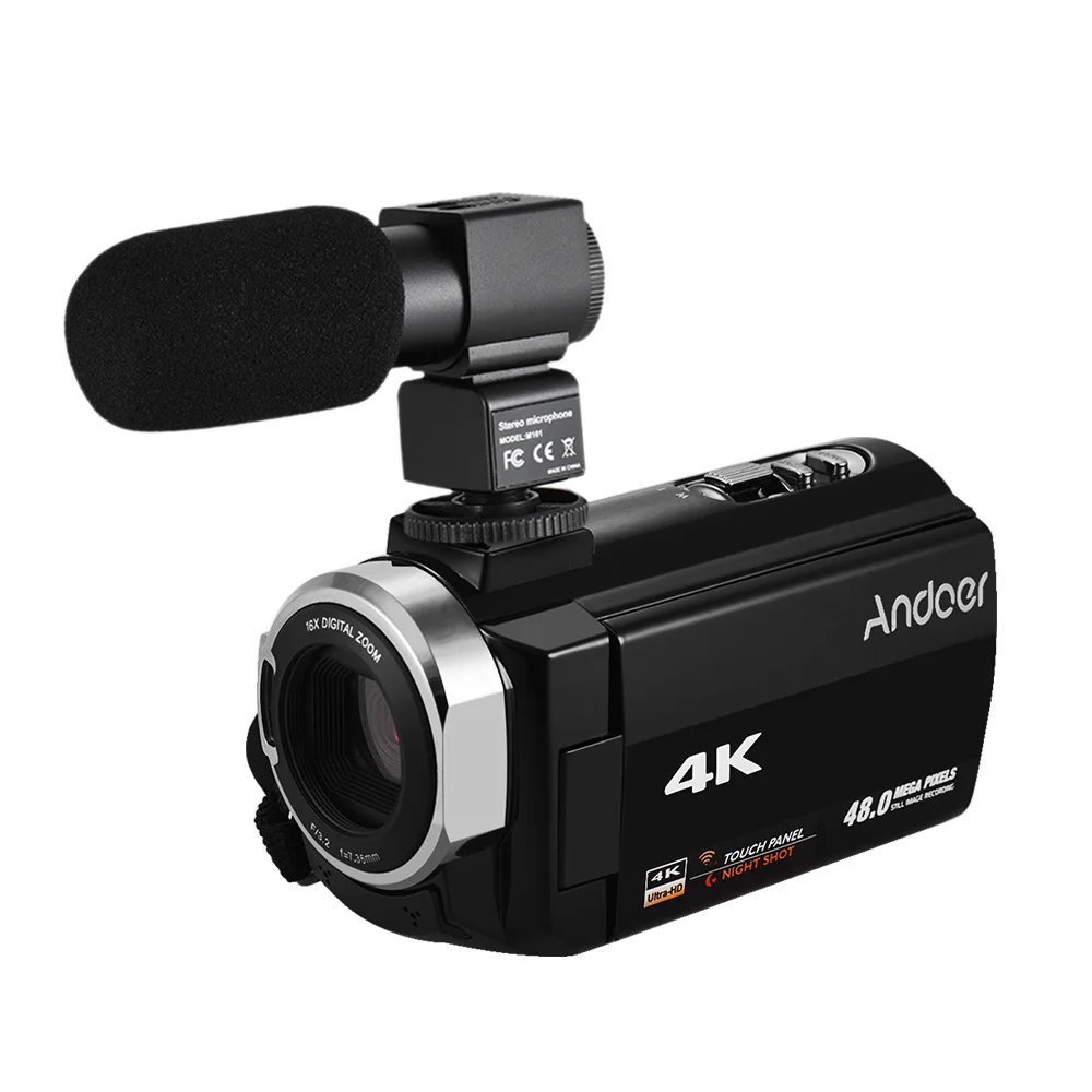 Andoer 4K HD 3 дюймов сенсорный экран Цифровая видеокамера DV WiFi ИК Ночное Видение с 2* батареи+ конденсаторный микрофон