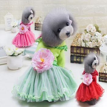 

Pet Wedding Party Princess Costume Puppy Velvet Fleece Dress with Beautiful Flower Pet Clothing