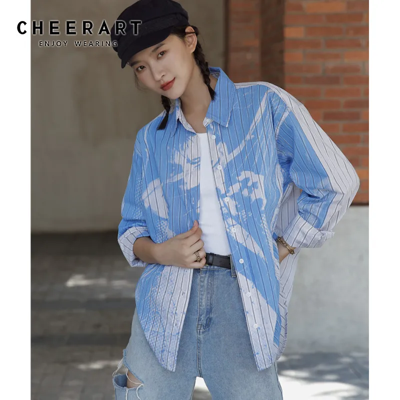 CHEERART Aesthetic Shirt Blue Striped 