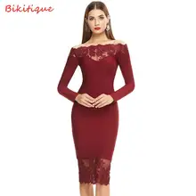 Bikitique nouvelles femmes robe de pansement Vestidos noir Slash cou célébrité robe de soirée élégant épaules nues dentelle moulante robe de Club  (1)