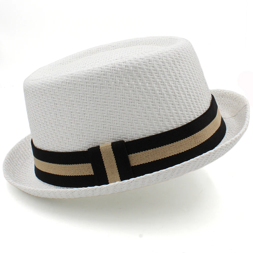 straw fedora hat Men Women Classical Straw Pork Pie Hats Fedora Sunhats Trilby Caps Summer Boater Beach Outdoor Travel Party Size US 7 1/4 UK L straw fedora hat mens