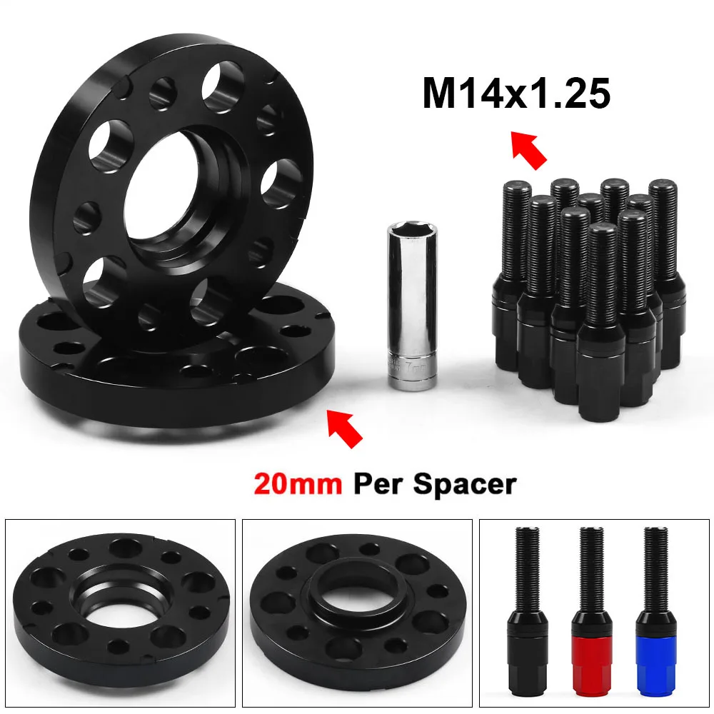 

20mm 66.6mm 5x112mm Hub Centric Bore Wheel Spacers M14x1.25 Tapered Bolts For BMW X5 G05 X7 G07 2018+ & Mini W/Ball Bolts
