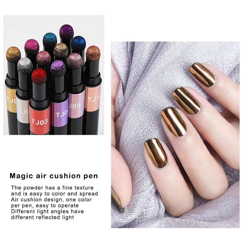Mirror Nail Air Cushion Magic Powder Convenience Pen Nail Powder Glitter Mirror Effect Manicure Nails Tips Pigment Dust nail powder nail pigment