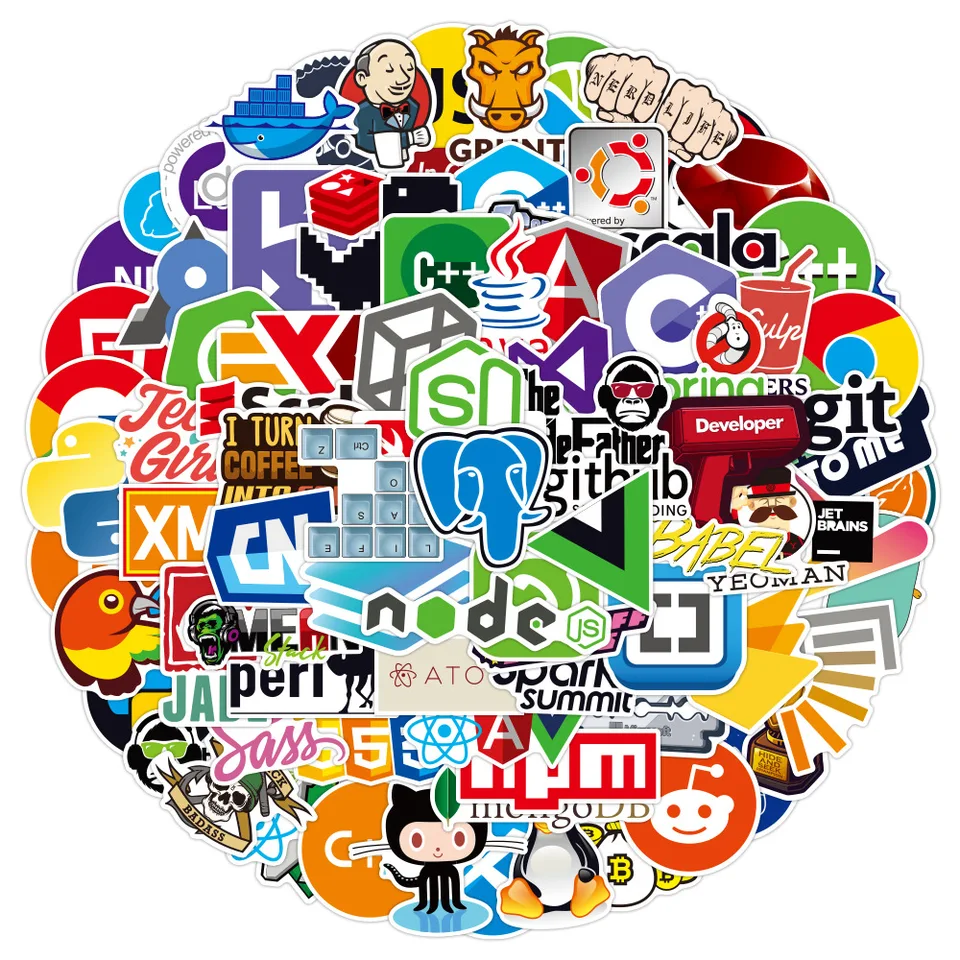SetProducts Topstickers! 50 stuks computerprogrammeringsstickers, stickers van topkwaliteit, niet vulgair, internet, nerd, pc, draagbaar, bagage, motorfiets, fiets, skateboard