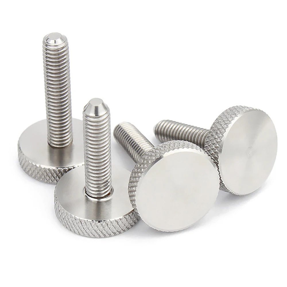 2Pcs~5Pcs M3 M4 M5 M6 M8 M10 SUS304 Stainless Steel Hatching Knurled Thumb Screw GB835 DIN653 Flat Head Hand Tighten Thumb Screw