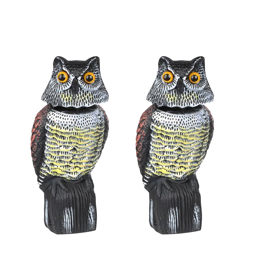 2pcs Realistic Owl Decoy With Rotating Head Bird Pigeon Crow Scarer Scarecrow Horned Owl Pest Deterrent