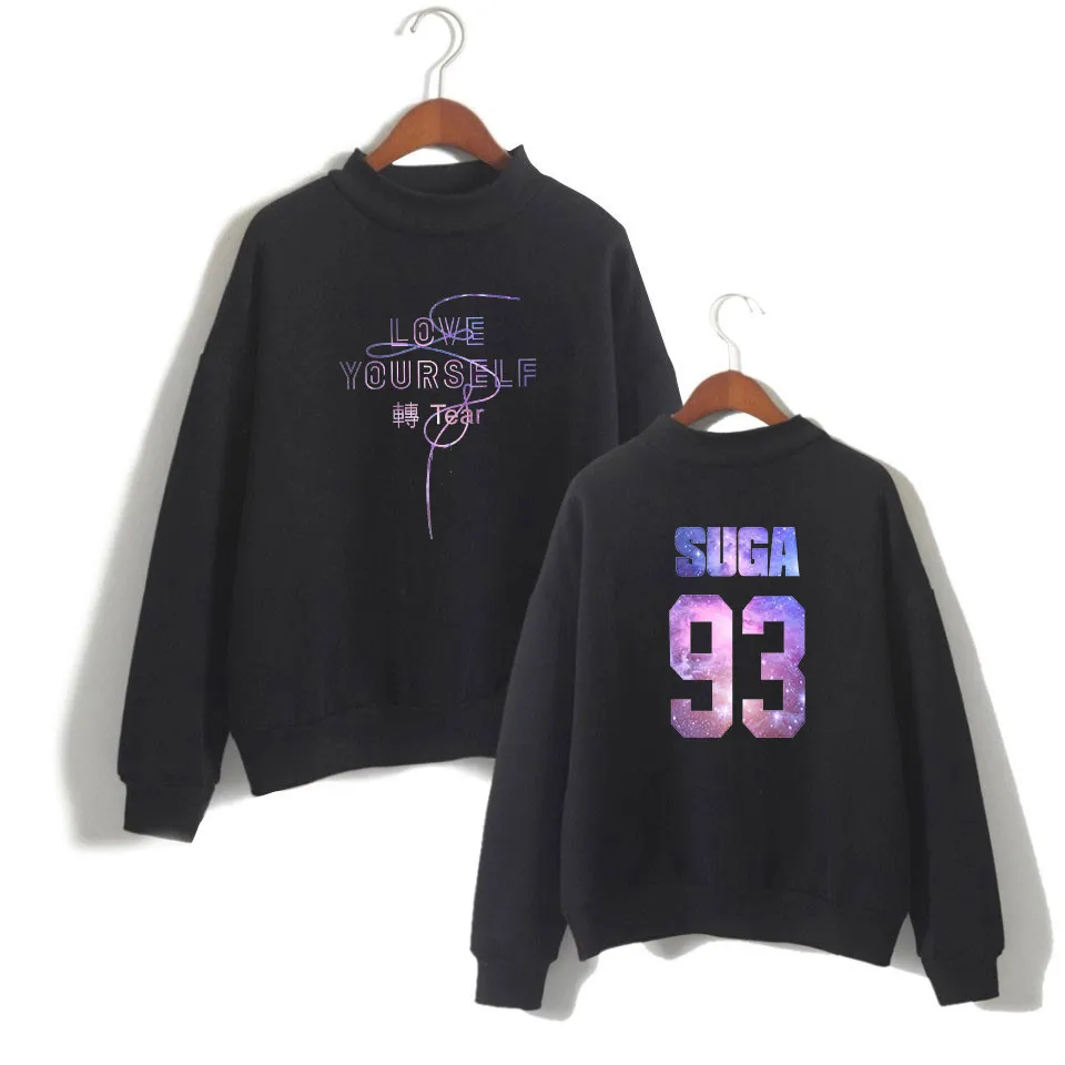 Black Bangtan love your self tear Женская толстовка с высоким воротником Повседневная Kpop водолазка Harajuku Толстовка Новое поступление стильная одежда - Цвет: Black