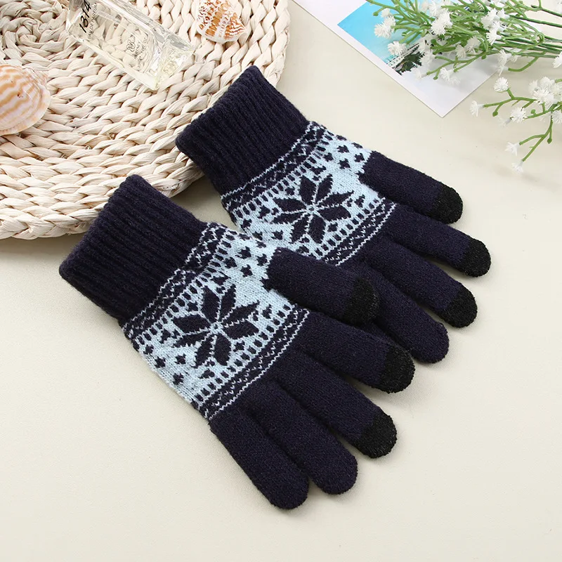 Creative Fashion Snowflake Printing Gloves Mobile Phone Touch Screen Knitted Gloves Winter Thick & Warm Adult Gloves Men Women