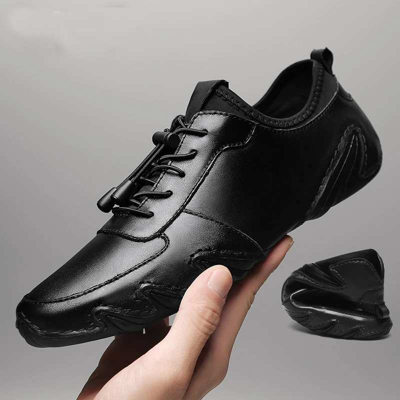 SusuGrace spring leather flat shoes for men casual lace-up sneakers comfortable soft loafers men lightweight zapatos de hombre