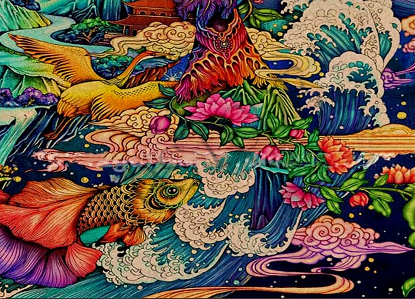 Японский Ukiyo-e гангленд тату узор ретро крафт-бумага плакат стикер на стену офис
