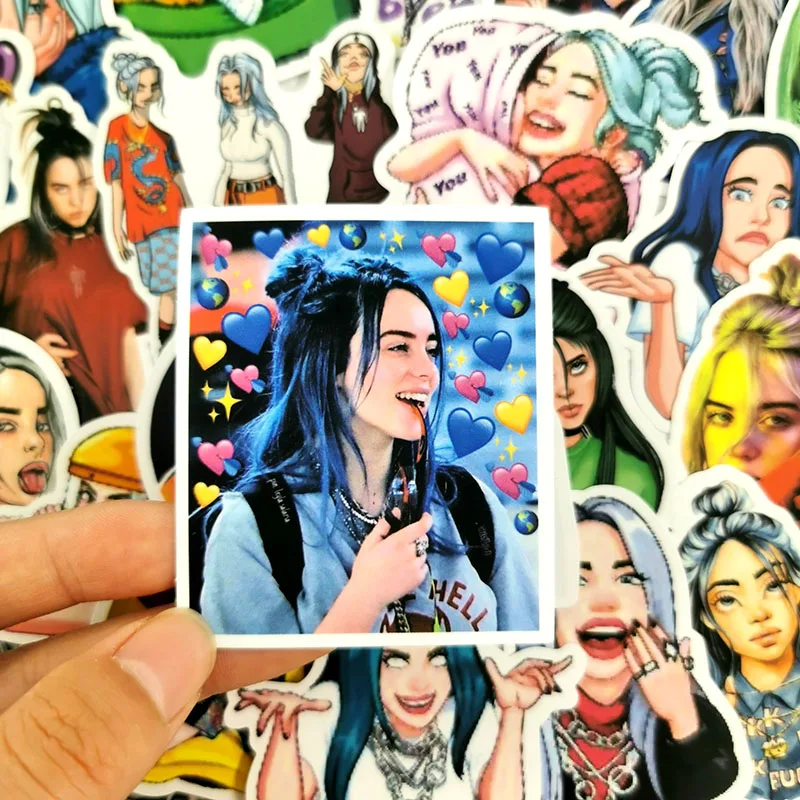 50 шт. в партии водонепроницаемый Billie Eilish стикер с рисунком из мультфильма для чемодан для скейтборда сноуборд гитара мотоцикл игрушечный Ноутбук наклейка