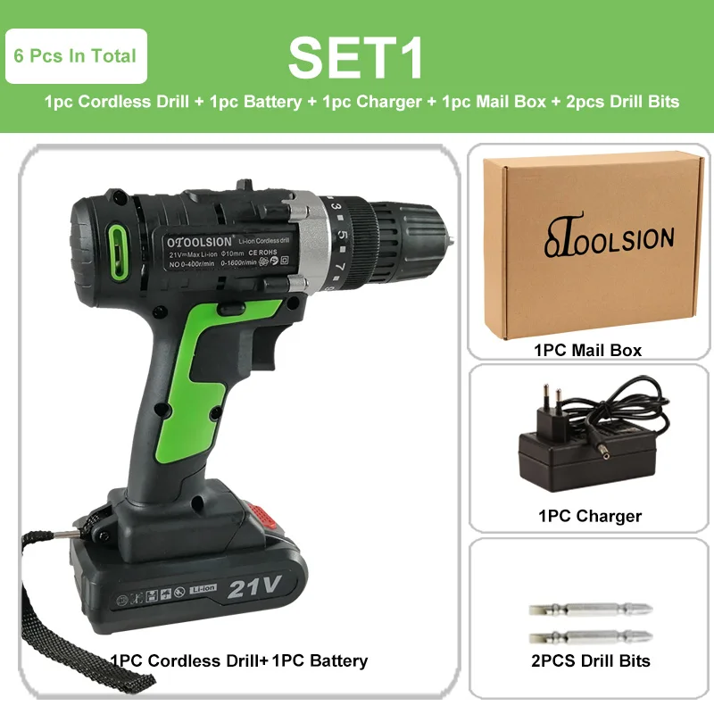 SET1(1pc battery) Новая электрическая отвертка 21 в Мини дрель электрические инструменты на батареях шуруповёрт многофункциональная электрическая отвертка для дома DIY - Color: SET1(1pc battery)