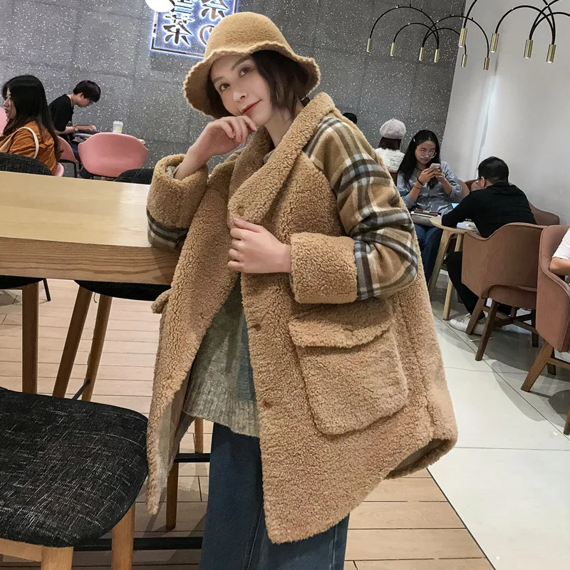 

Photo Shoot Mid-length Camel Cotton Coat Tops 2019 Winter New Style Korean-style Loose-Fit Lambs Wool Thick Cotton Overcoat