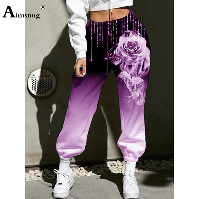 2021 Autumn Boho Flower Print Pants Women Fashion Harem Pants Casual All-matched Loose Elastic Waist Trousers Plus Size S-5XL Purple
