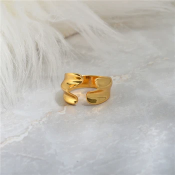 

European and American design brass gilded fold open ring woman simple personality tide man metal ring